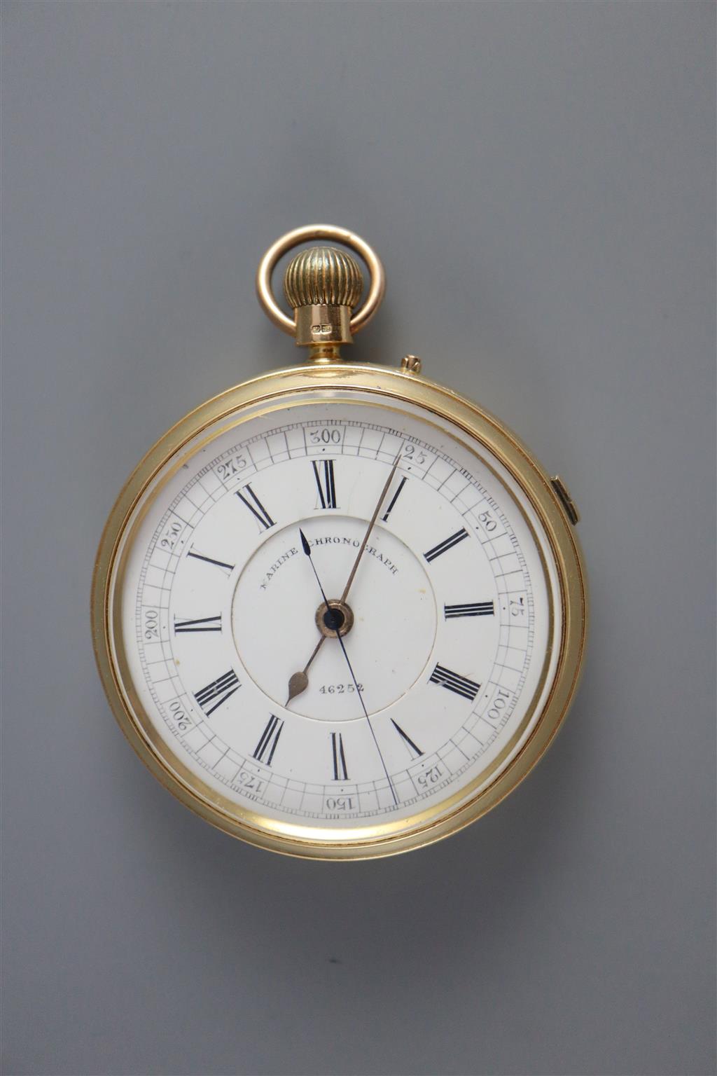 A Victorian 18ct gold keyless open face marine chronograph, by P. Weiner, Strand, London,